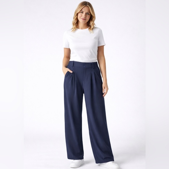 HALARA Pants - Wide Leg Navy Trousers - Classic High-Waist Pants